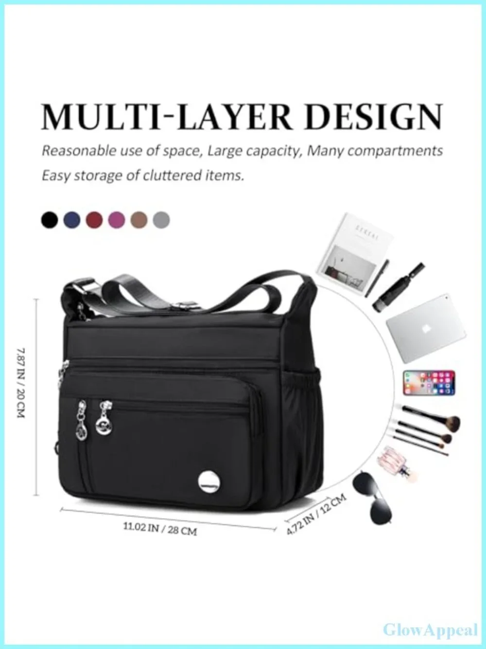 Waterproof Nylon Crossbody Tote Bag with Adjustable Strap